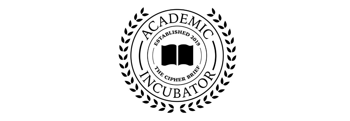 A black logo for The Cipher Brief's Academic Incubator Program on top of a white background.