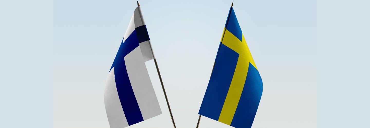 The Finnish and Swedish flags on small sticks.