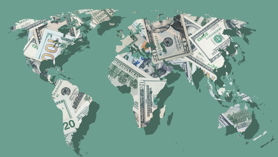 World Map from the Texture of the Ripped US Dollars